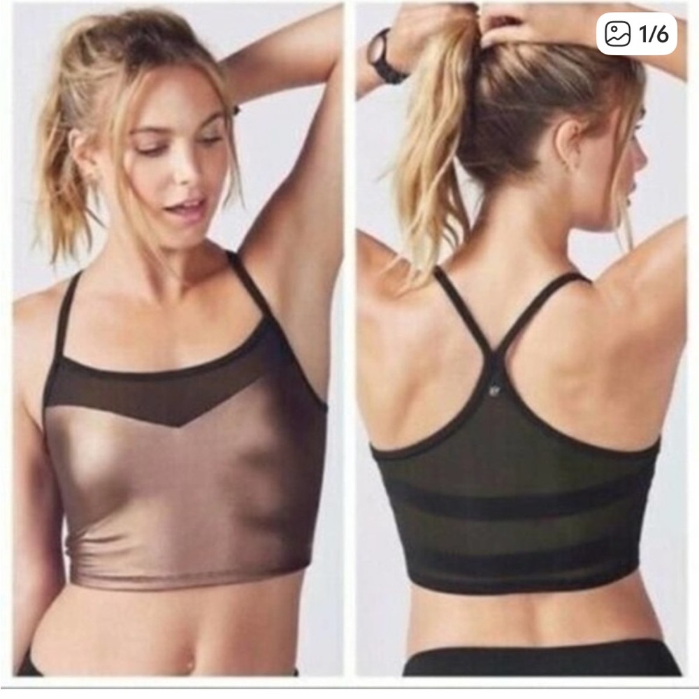 Fabletics Copper and Black Mesh Midi Crop Top